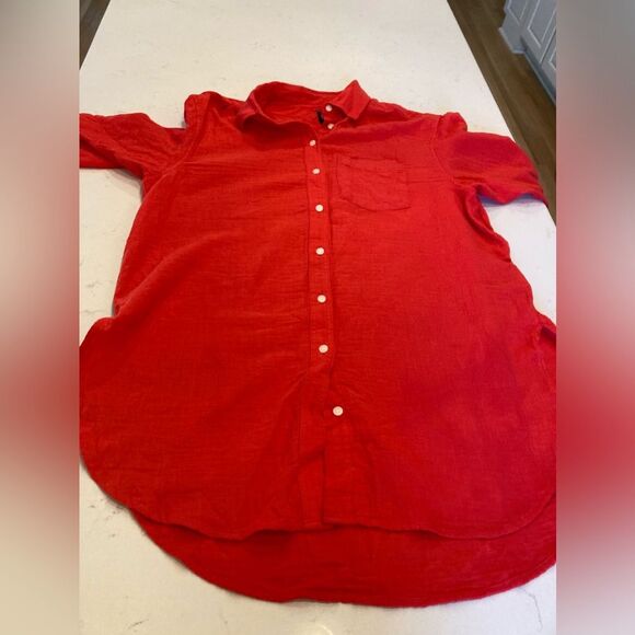 GAP 100% Cotton Gauze Red Button Up Oversized Lightweight Flowy Blouse Size M - Picture 4 of 8